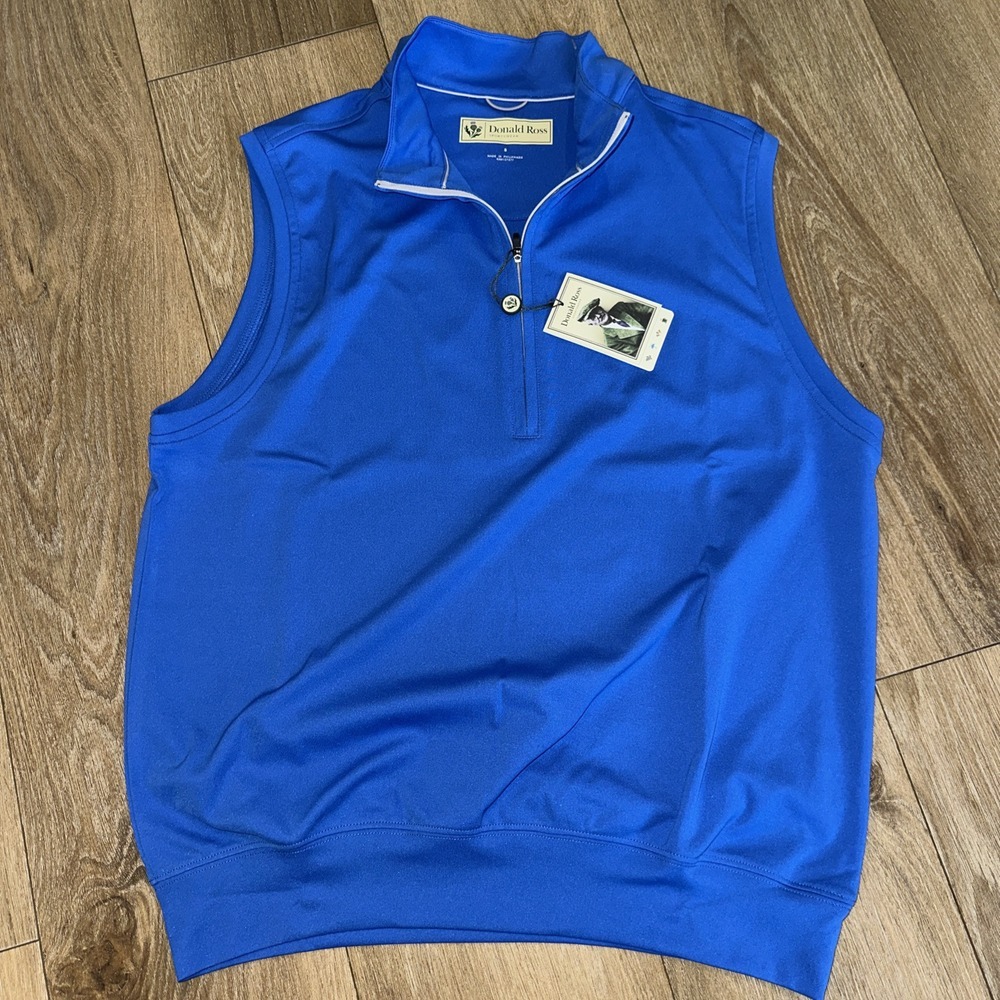 Donald‎ Ross Mens Blue Quarter Zip Golf Vest Performance Sleeveless Pullover S